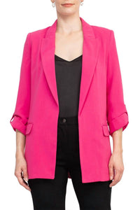 T Tahari - Lapel Collar Open Front Woven Blazer