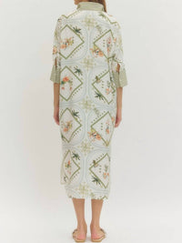 Entro - Scarf Print Three Quarter Sleeve Midi Dress