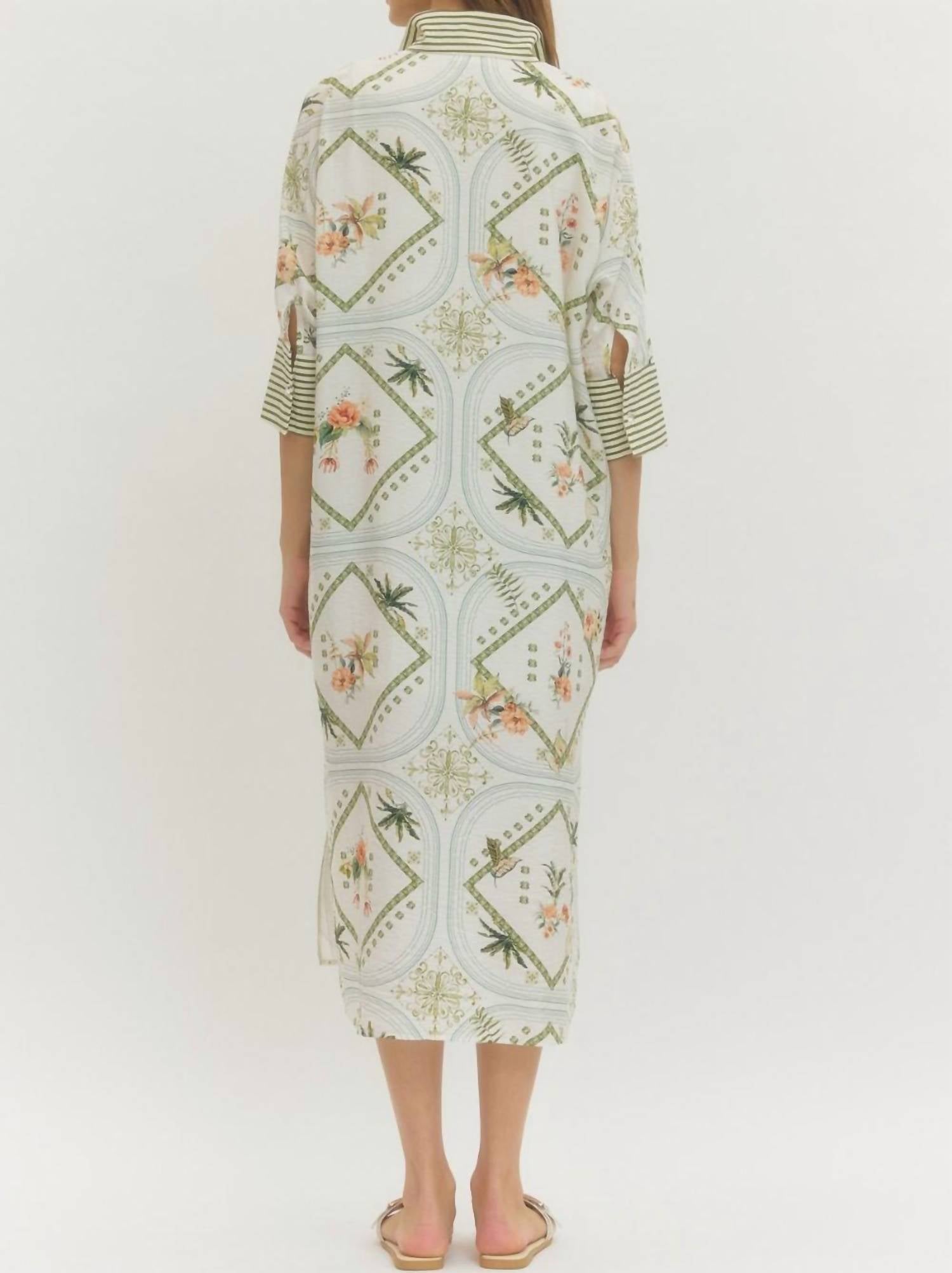 Entro - Scarf Print Three Quarter Sleeve Midi Dress
