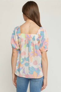 entro Floral Square Neck Blouse in multi - women's blouse - detail view