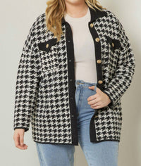 Entro - Sweetest Memory Curvy Houndstooth Cardigan - Plus