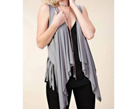 Vocal Apparel - Open Front Draped Vest With Fringe Hem And Bullhead Print