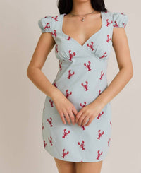 Lelis - Cap Sleeve V-Neck Lobster Graphic Mini Dress