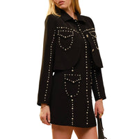 Blue B - Round Neck Long Sleeve Studded Detailed Jacket