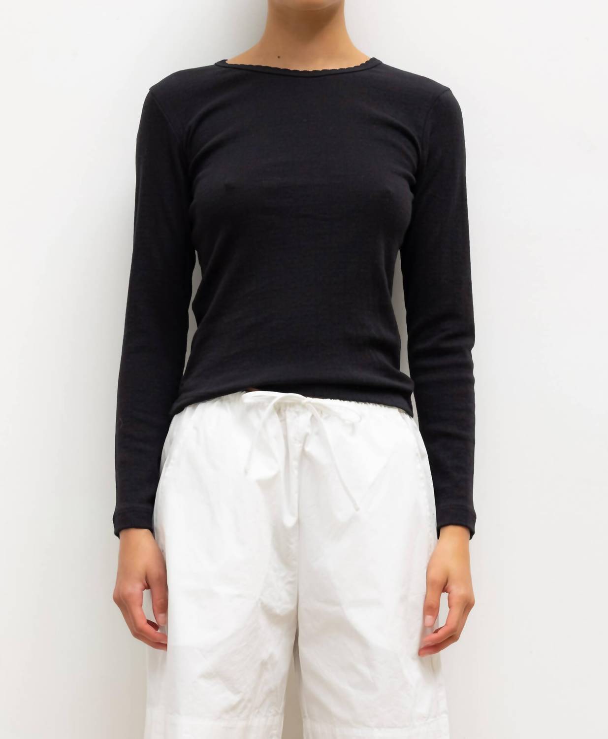 Leset - Long Sleeve Pointelle Slim Fit Tee