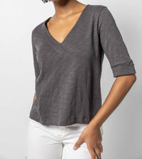 Lilla P - Cuffed Elbow Sleeve V-neck Shirt