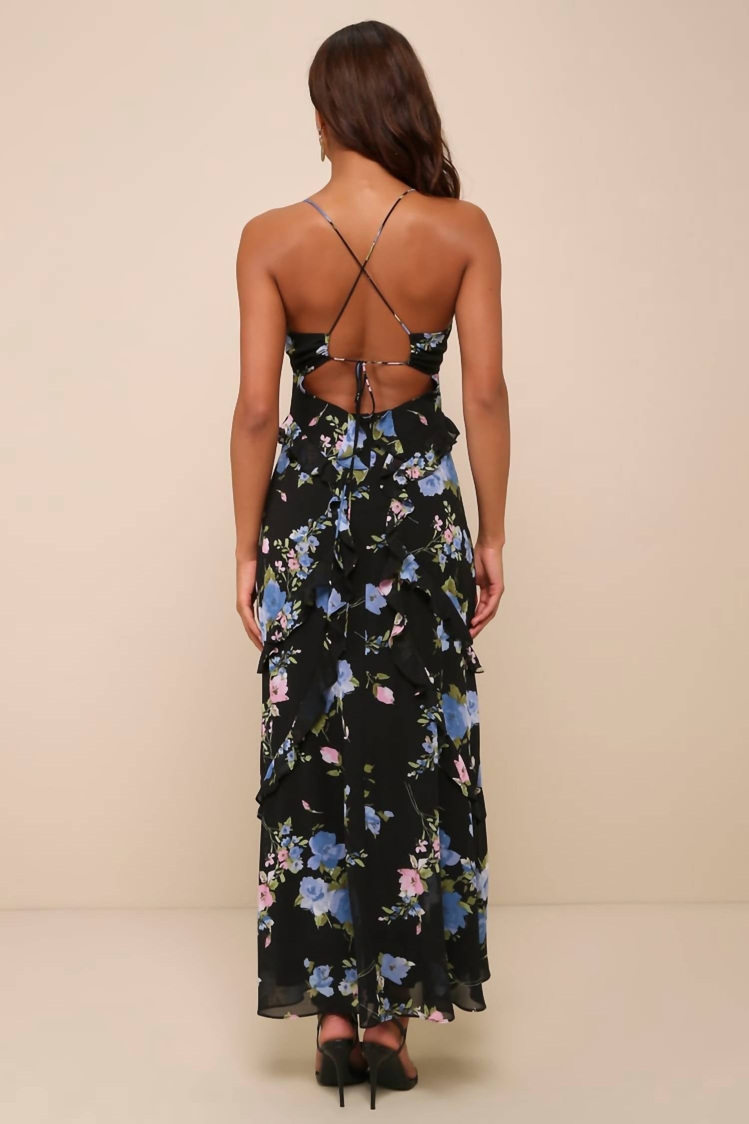 Lulus - Esme Floral Tie Back Dress