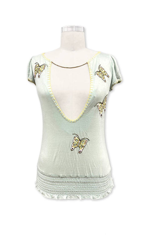 Paparazzi - Chained V-neck Top With Embroidery & Beaded Works