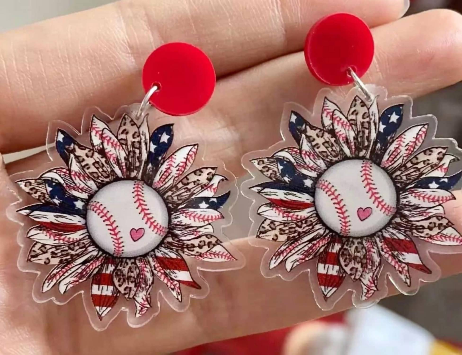 Pretty Pink Petals - Women's Baseball Sunflower Earrings