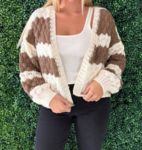 WISHLIST Textured Striped Sweater Cardigan in cream choco - women's cardigan