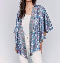 CHARLIE B Satin Kimono in blue - women's sweater