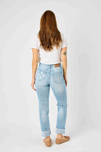 Judy Blue - Mid Rise Americana Star Pocket Cuffed Boyfriend Jeans
