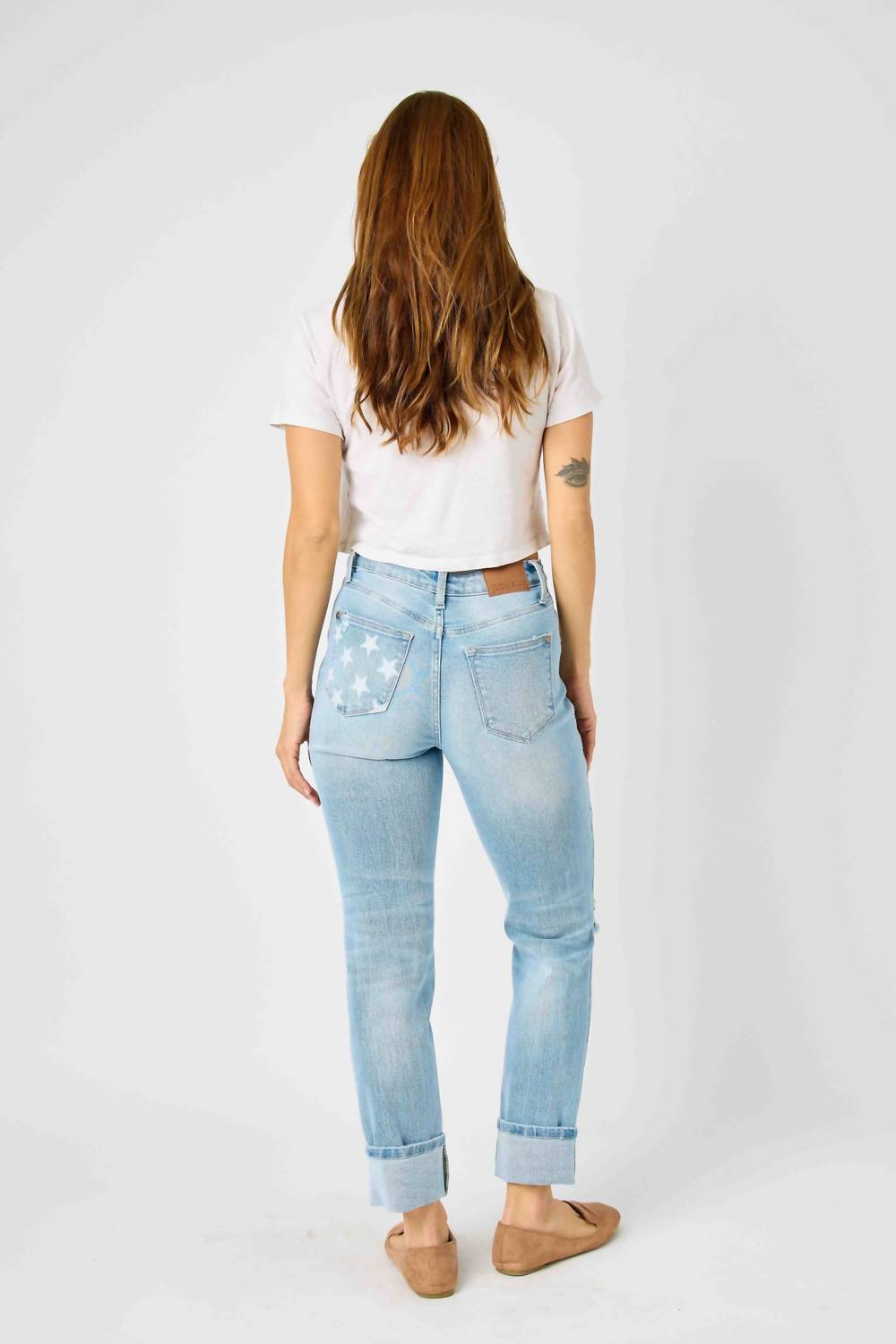 Judy Blue - Mid Rise Americana Star Pocket Cuffed Boyfriend Jeans