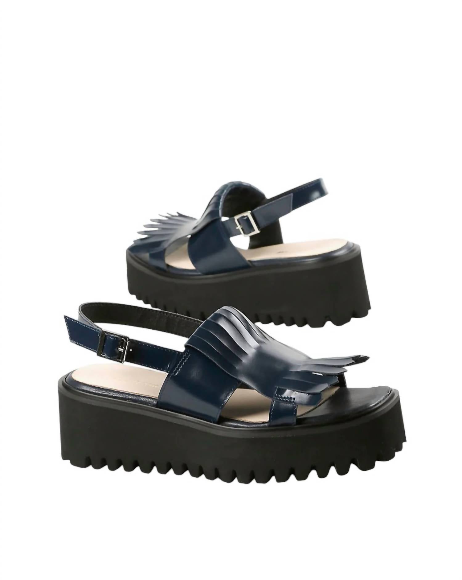 All Black - Women's Kiltie Sling Flatform Sandal
