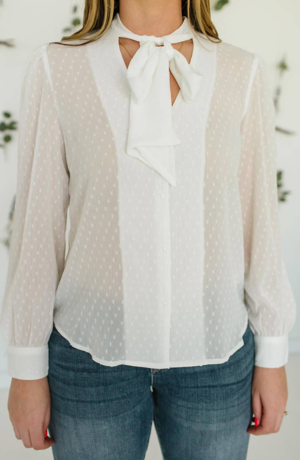 Long Sleeve Neck Tie Blouse