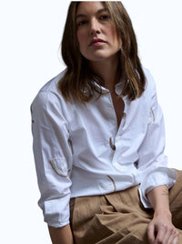 Purple Maroon Gathered Embroidered Shirt in white - women's shirt - alternate view