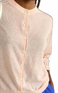 bellerose Neeta Button Up Crew Sweater Top in light rose - women's long sleeve top - detail view