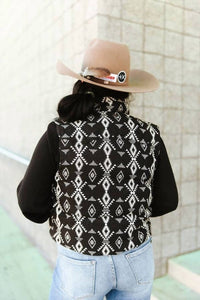 Lucky & Blessed Outlaw Aztec Vest in black - women's jacket - detail view