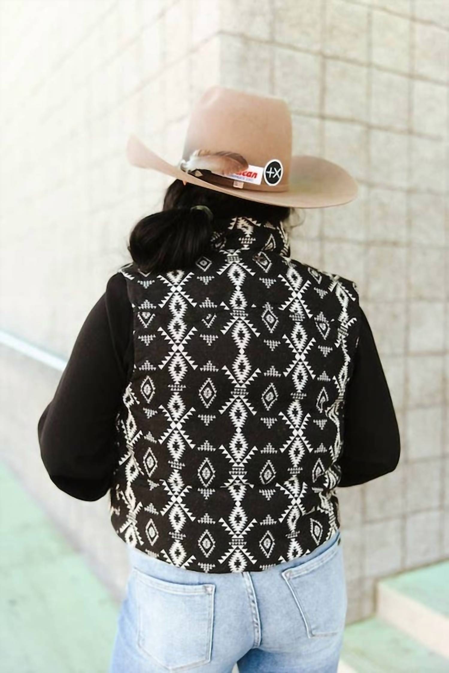 Lucky & Blessed Outlaw Aztec Vest in black - women's jacket - detail view
