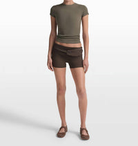 NikeSKIMS Ribbed Seamless Short Sleeve Top in oak moss dune - women's t-shirt - alternate view