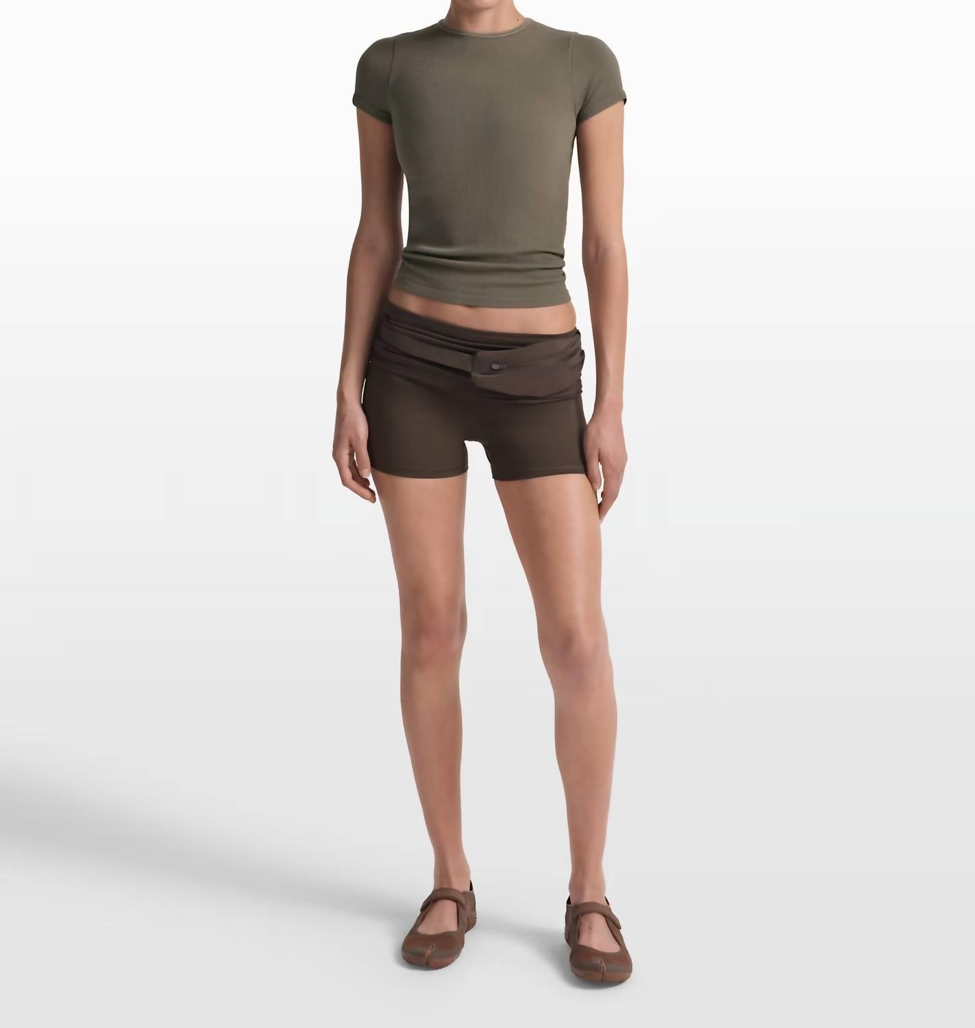 NikeSKIMS Ribbed Seamless Short Sleeve Top in oak moss dune - women's t-shirt - alternate view