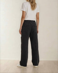 Indie & Co Hannah Mineral Washed Cargo Pants in black - women's pants - alternate view
