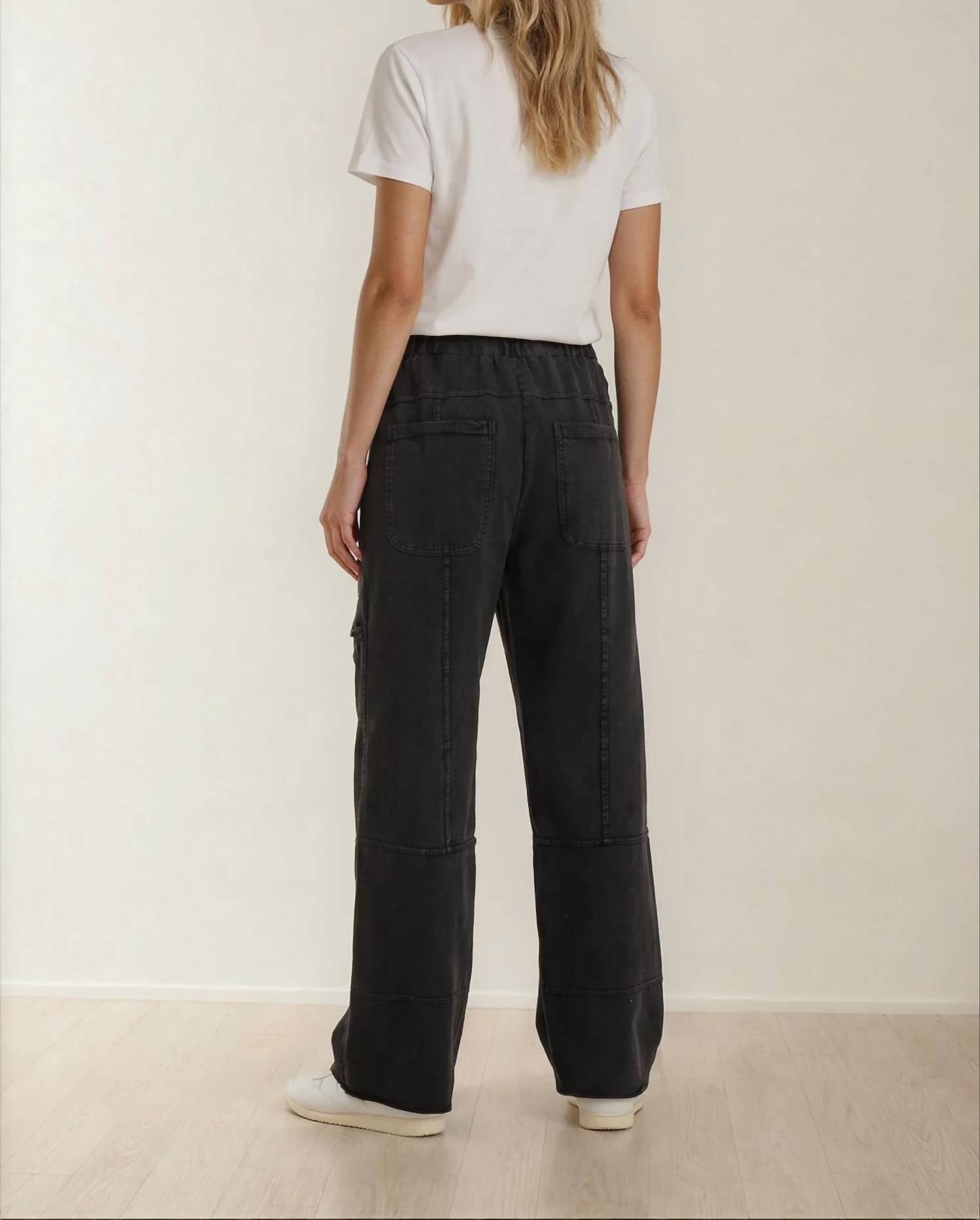 Indie & Co Hannah Mineral Washed Cargo Pants in black - women's pants - alternate view