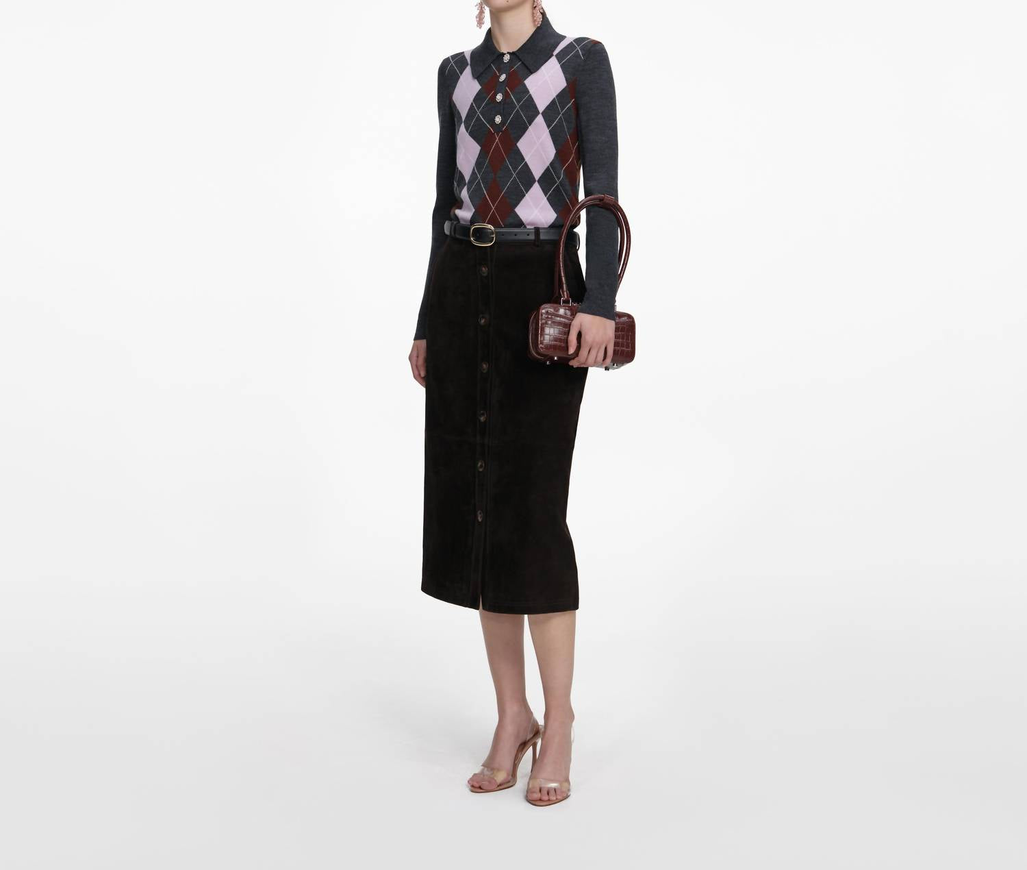 Self-Portrait - Suede Midi Skirt