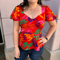Skies Are Blue - Sweetheart Tropical Print Peplum Top