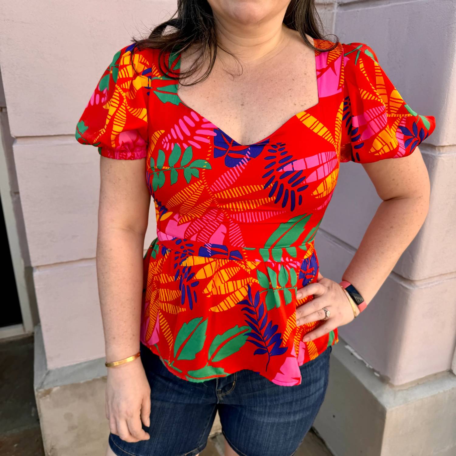 Skies Are Blue - Sweetheart Tropical Print Peplum Top