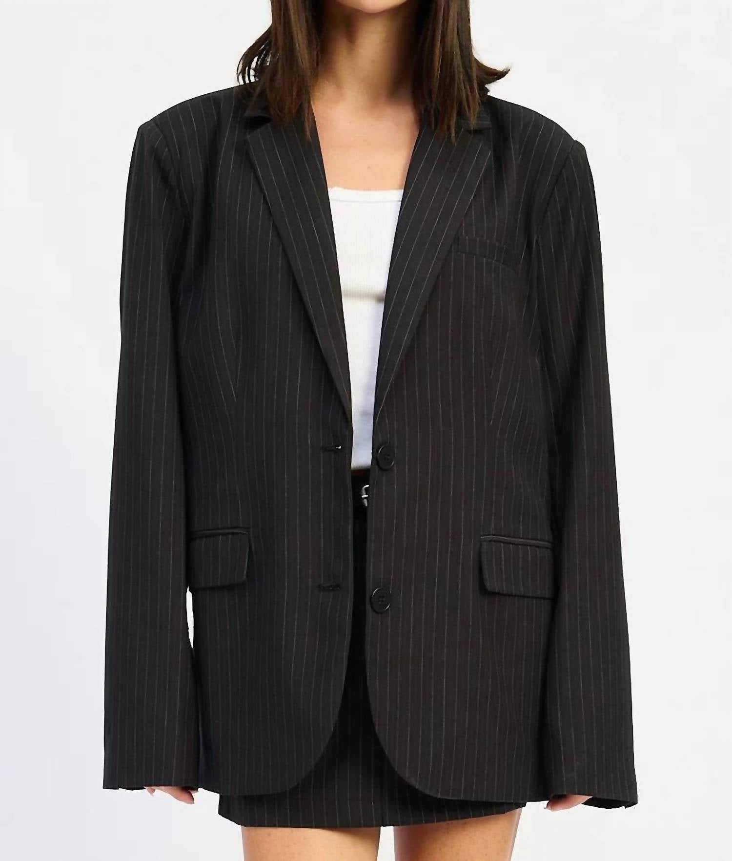 Emory Park Pin Stripe Oversized Blazer in black - women's jacket