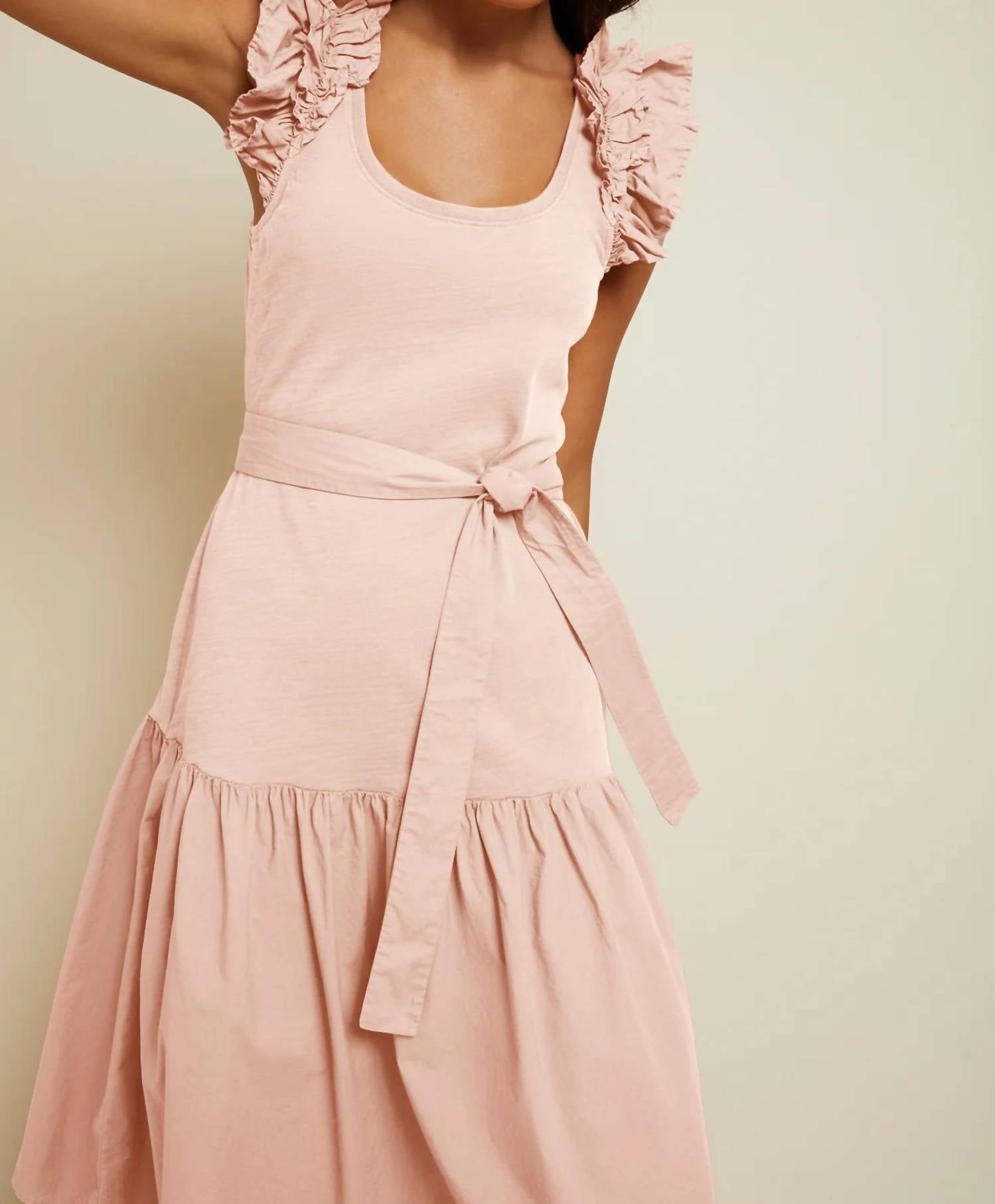 Nation LTD Everleigh Frilly Dress in dusty peach - women's dress - detail view