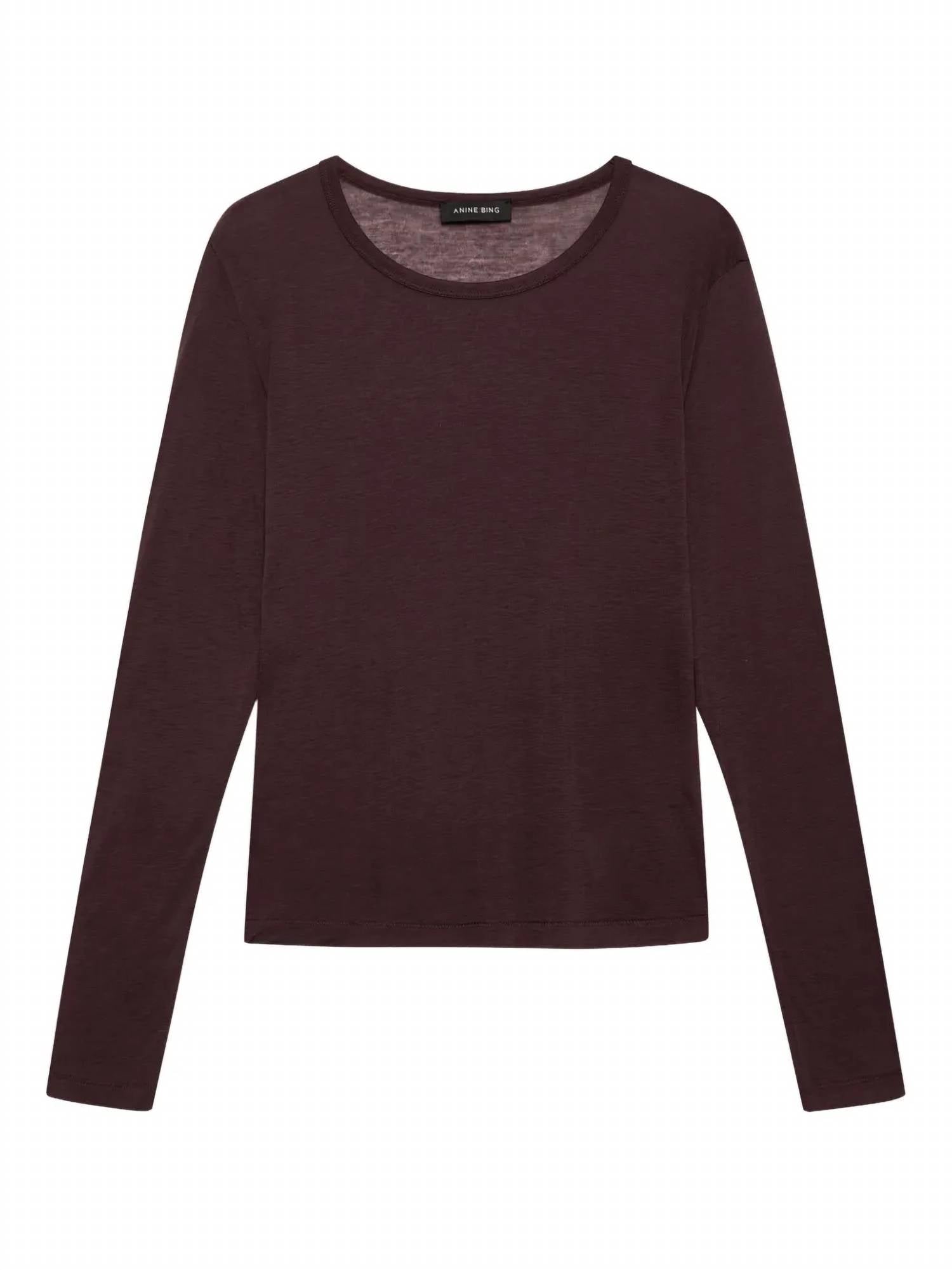 ANINE BING Sylvie Long Sleeve Tee in dark brown - women's long sleeve top - view 9