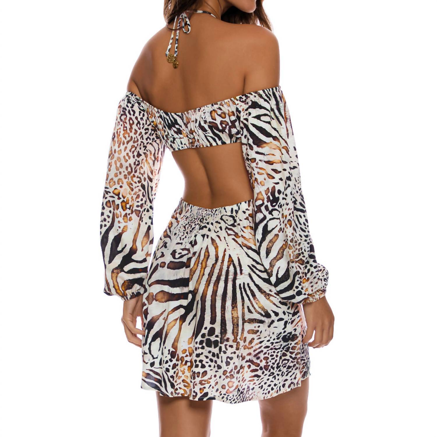 Luli Fama - Animale Long Sleeve Cut Out Short Dress
