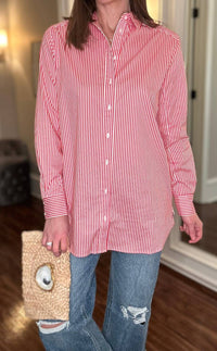 Yest - Rae Coral Striped Button Up