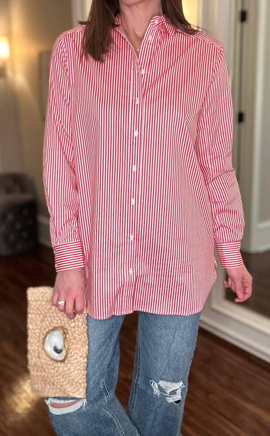 Yest - Rae Coral Striped Button Up
