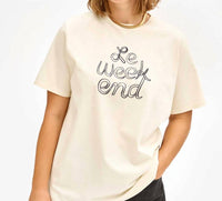 Clare V. Le Weekend Original Tee Shirt in cream navy - women's t-shirt - detail view