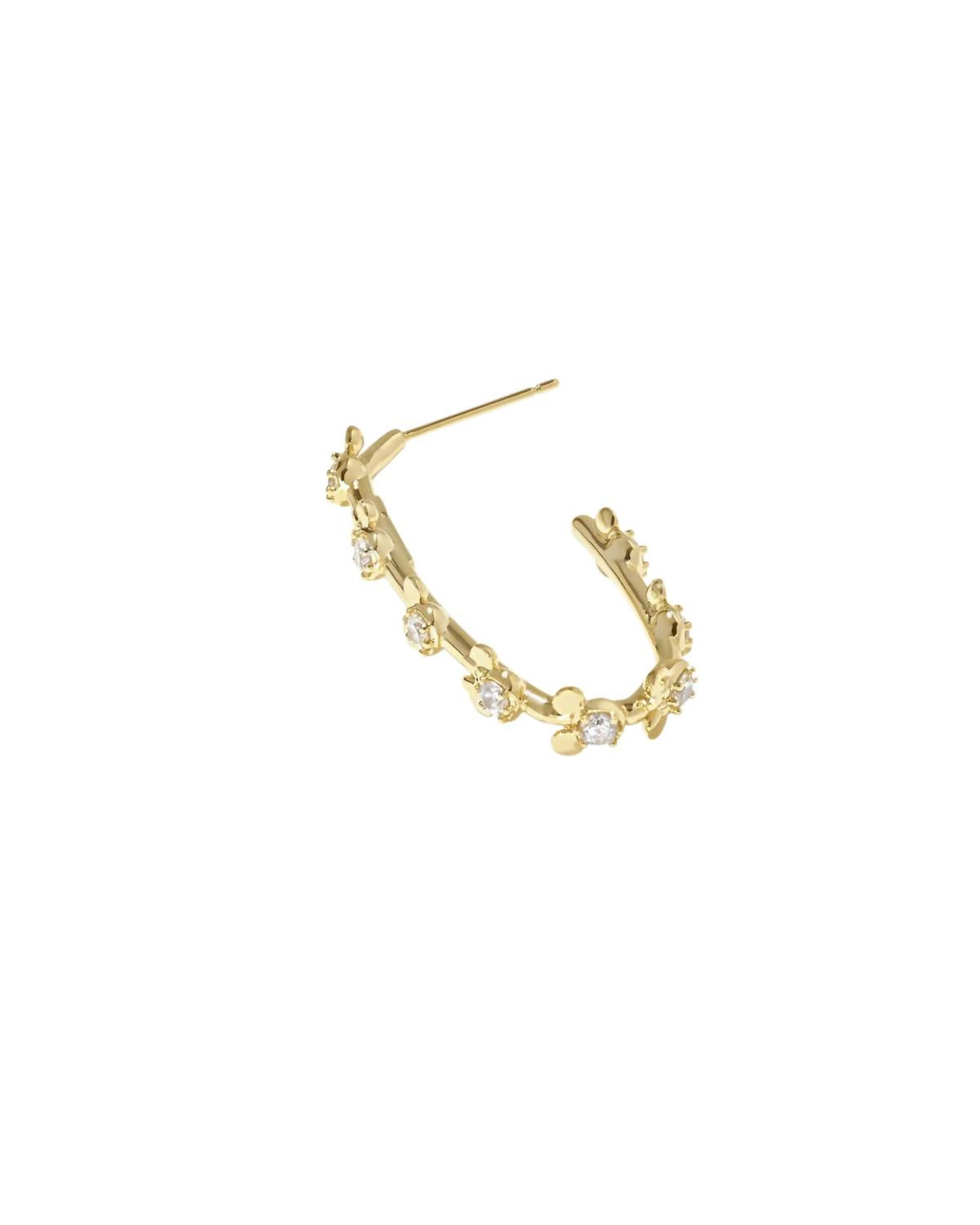 Kendra Scott Women's Mickey Minnie Mouse Hoop Earrings in gold white crystal - women's jewelry - detail view
