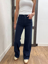 VERVET BY FLYING MONKEY Mini Patch Pocket Wide Leg Jean in navy - women's jeans