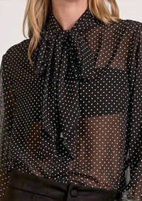 Elan - Polka Dot Neck Tie Blouse