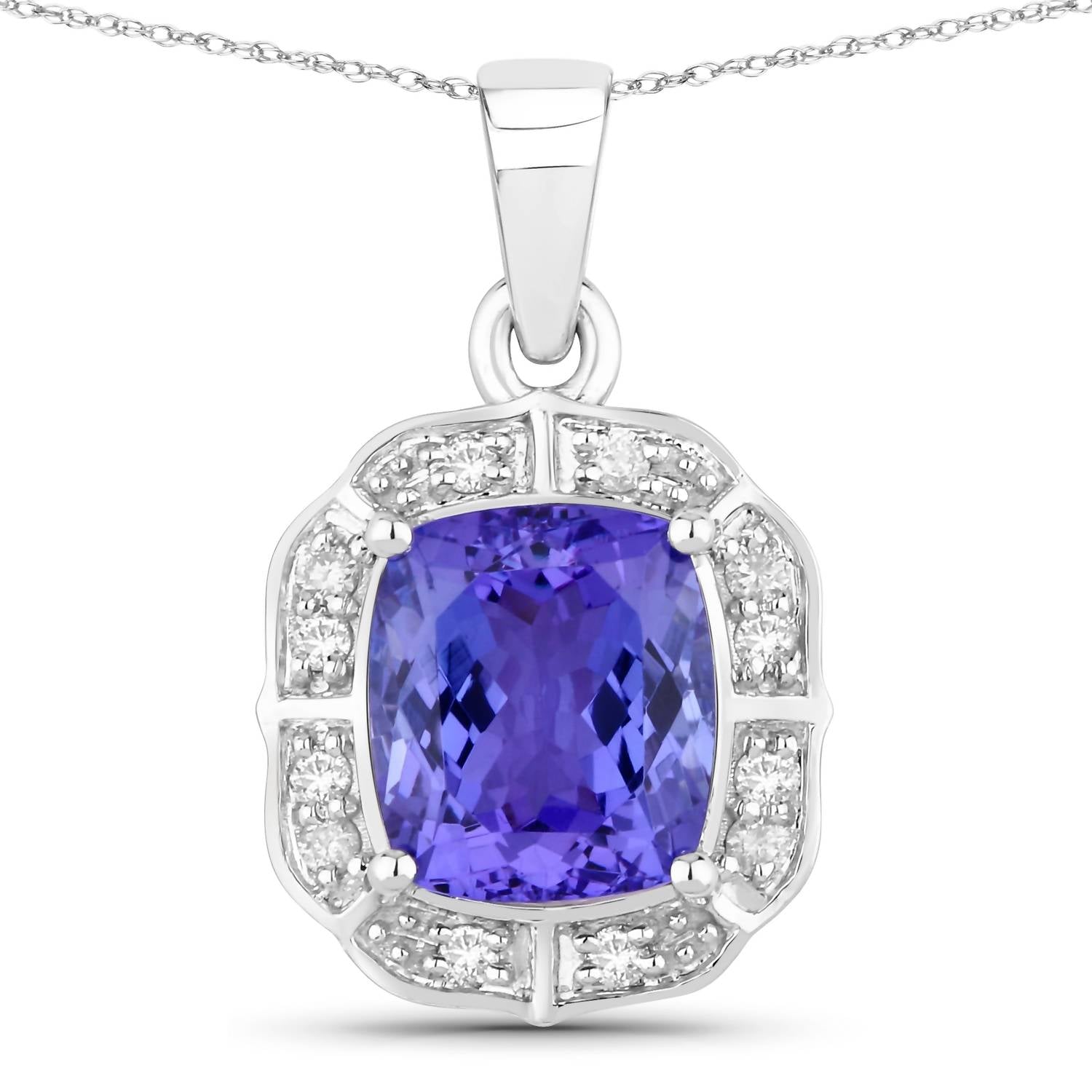 Diana M Jewels Women's Cushion Natural Tanzanite Pendant Necklace (2.52 Ct) - Signature in 14k white gold - women's jewelry