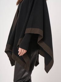 REPEAT cashmere Cashmere Blend Poncho With Contrast Border in black brown - women's sweater - detail view