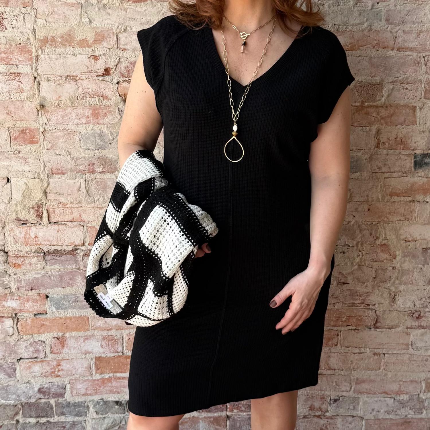 TRIBAL Short Sleeve V Neck Dress in black - women's dress