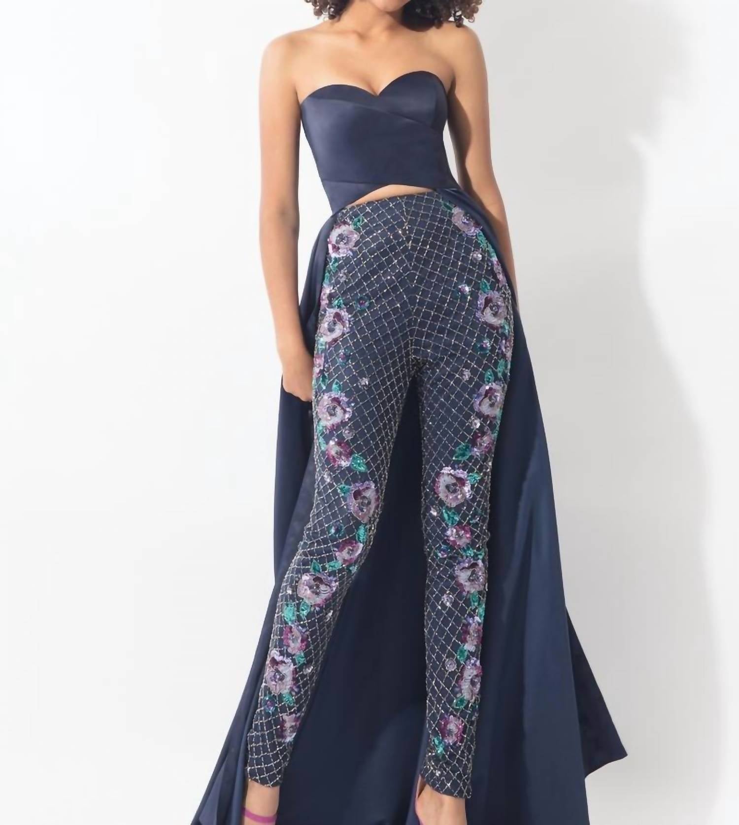 Rachel Allan - Stretch Satin Gown With Beaded Pants