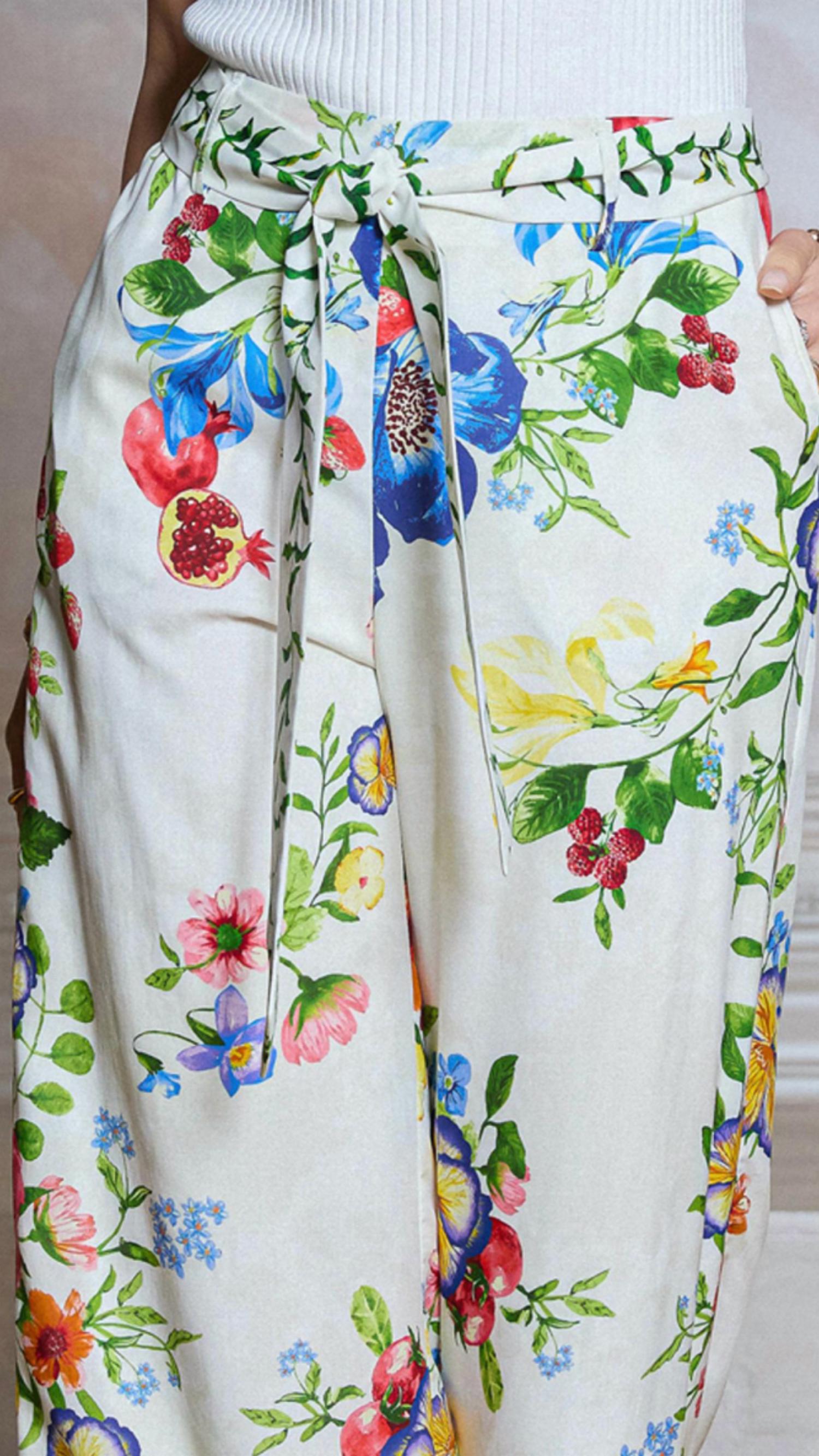 Current Air - Floral And Fruit Printed Pants