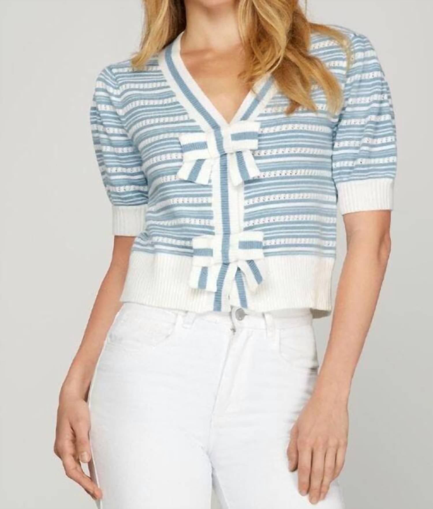 She + Sky - Women's Puff Sleeve Bow Cropped Cardigan