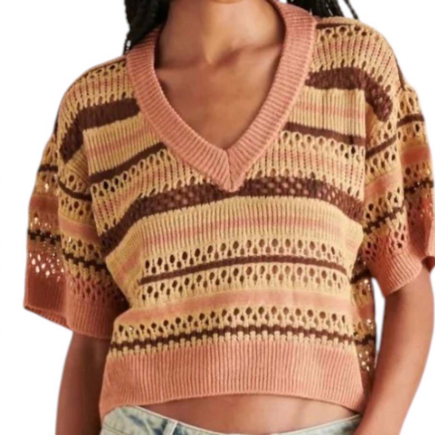 STEVE MADDEN Noreen Short Sleeve Sweater in multi - women's sweater - detail view