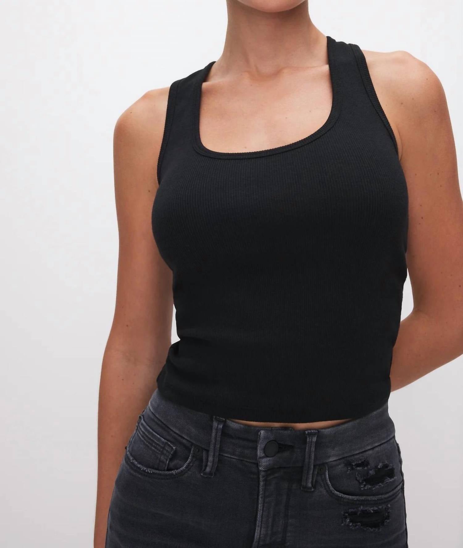 Good American - Heritage Micro Rib Scoop Neck Tank Top