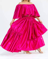 Karen T Design - Off Shoulders Crop Top And Asymmetric Ruffled Skirt Set