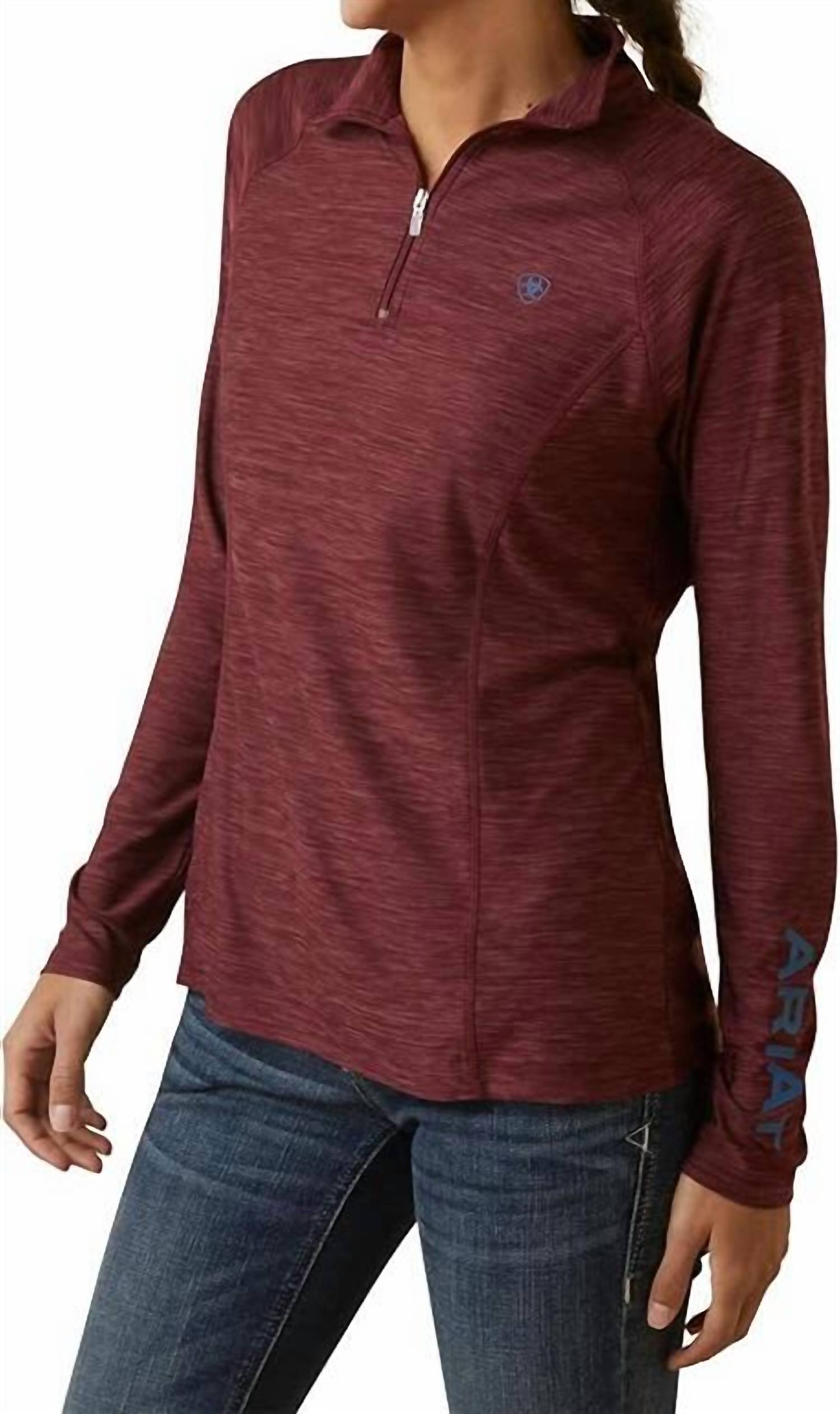ARIAT Women's Laguna Zip Long Sleeve Top in tawny port - women's long sleeve top